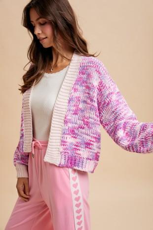 Multi Color Yarn Open Sweater Cardigan