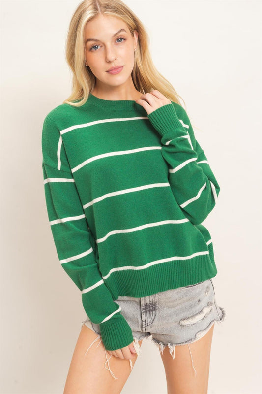 Striped Ribbed Crew Neck Sweater