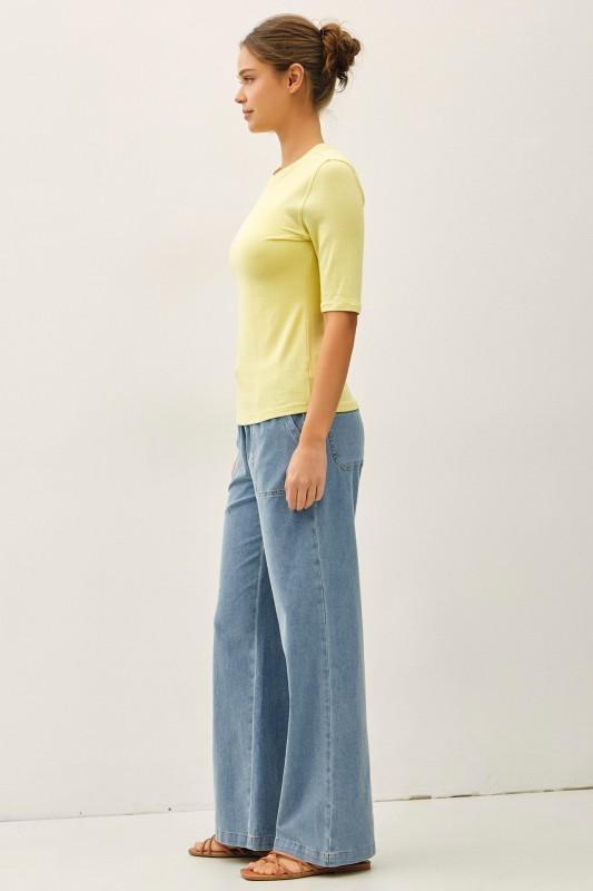 Knit Denim Wide Leg Pull On Pants