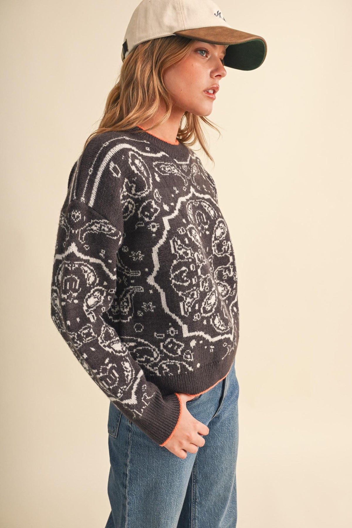 Paisley Knit Pullover Sweater