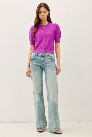 Pointelle Puff Sleeve Cardigan
