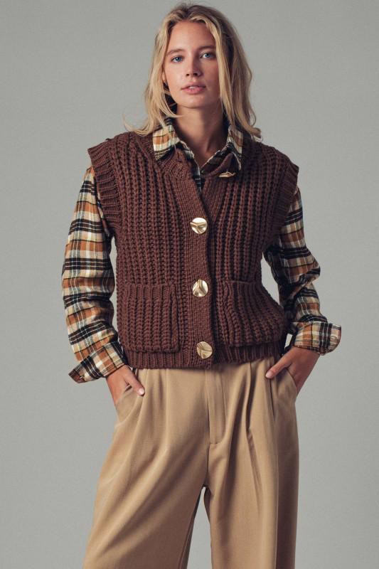 Chunky Knit Gold Button Vest