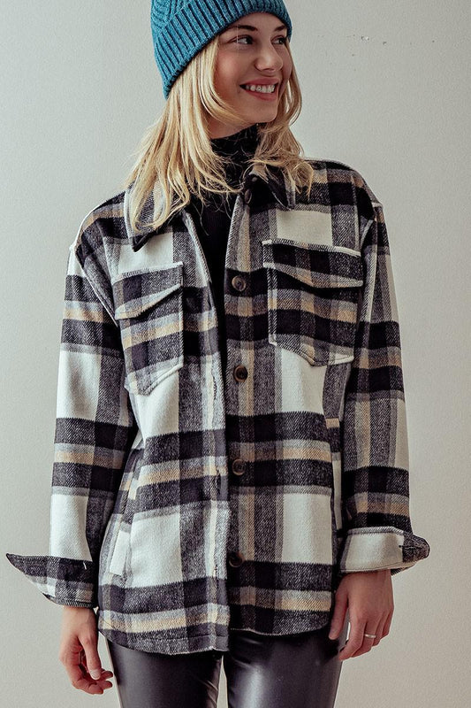 Bella Relaxed Fit Plaid Shacket-Flannel