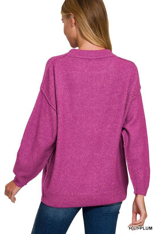Melange Front Seam Round Neck Sweater