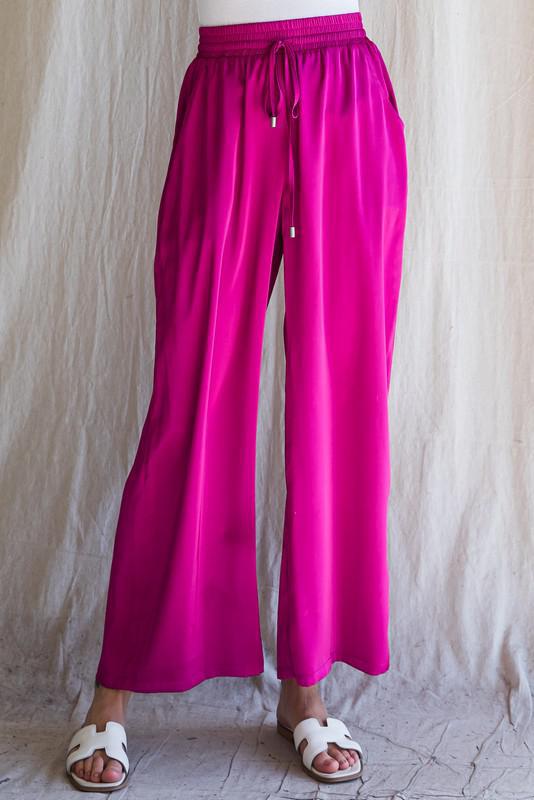 Solid Wide Leg Fuchsia Pants