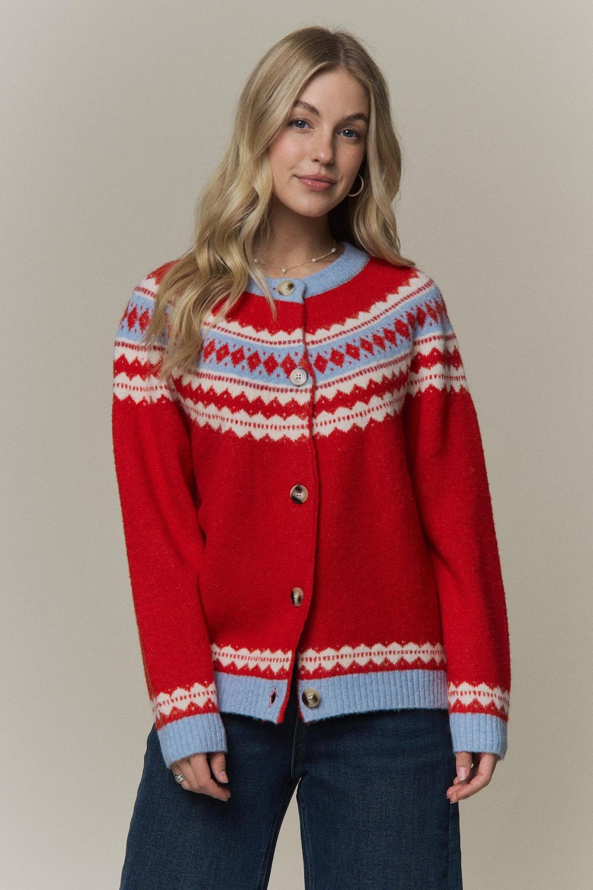 Fair Isle Yoke Knit Cardigan