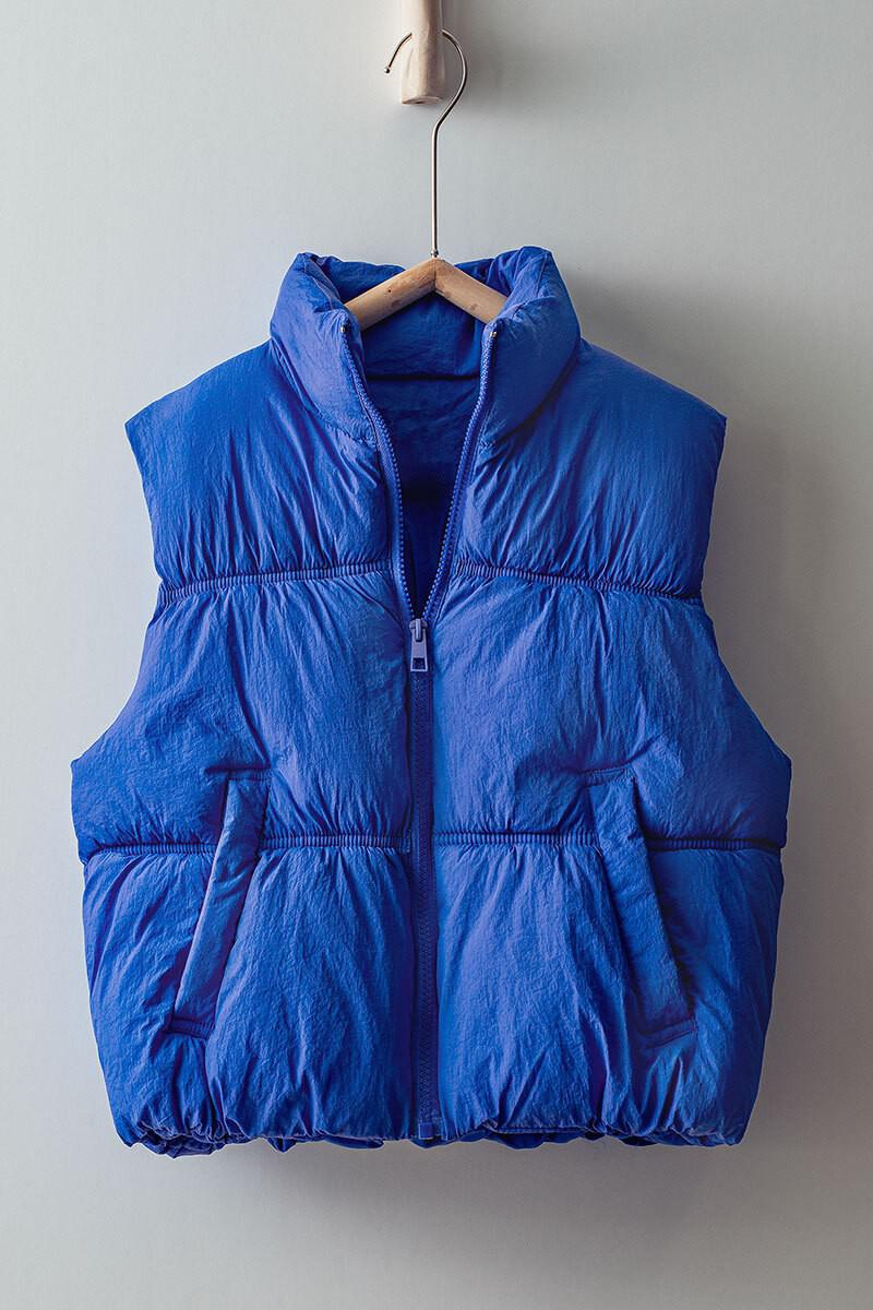 Quilted Zip Up Puffer Vest - Blue