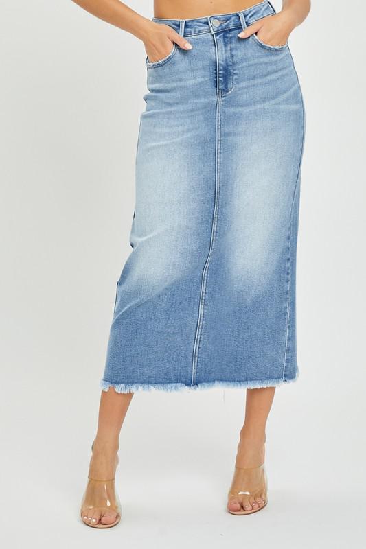 Risen High Rise Frayed Long Pencil Skirt