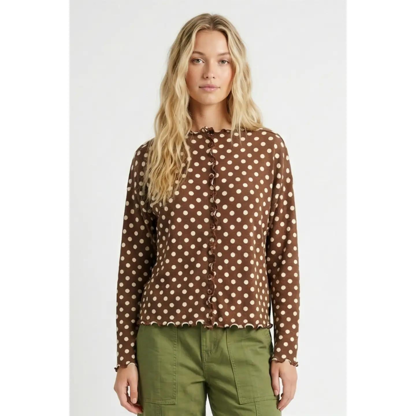 Polkadot Lettuce Trim Cardigan
