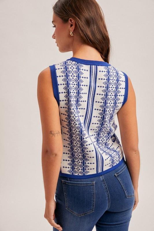 Aztec Print Sleeveless Sweater