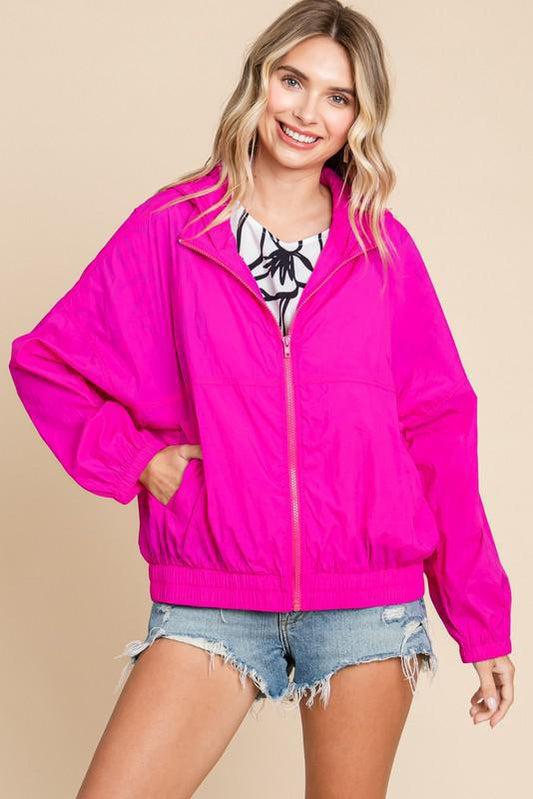 Hooded Windbreaker Jacket - Hot Pink