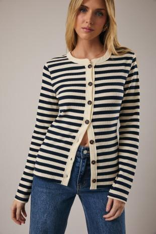 Long Sleeve Round Neck Thermal Button Down Top
