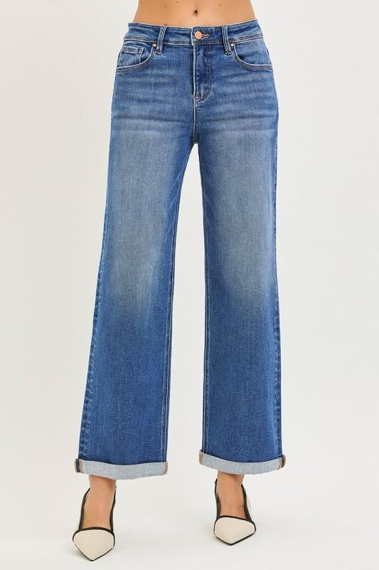 Risen High Rise Relaxed Fit Ankle Straight Jeans Cuff