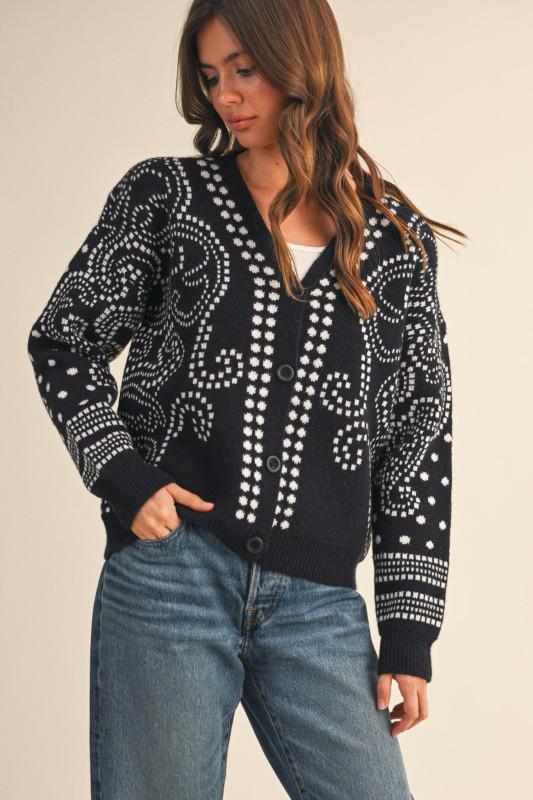 Dot Art Damask Sweater Cardigan