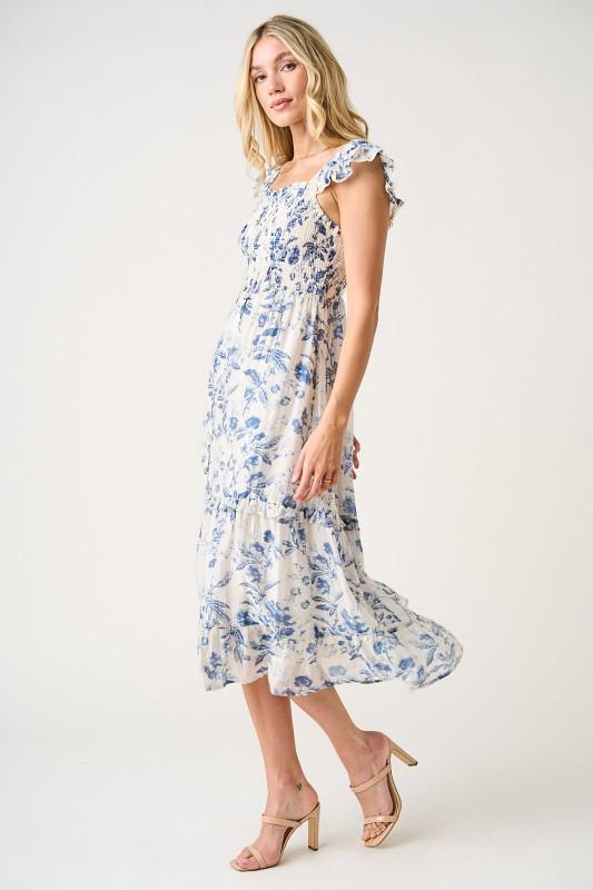 Floral Print Ruffle Smocked Tiered Midi Dress