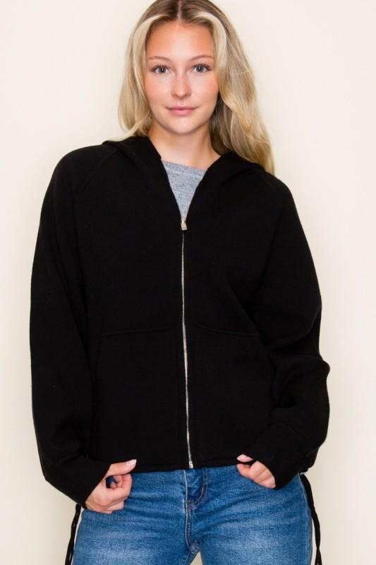 Drawstring Hem Zip Up Sweater Jacket