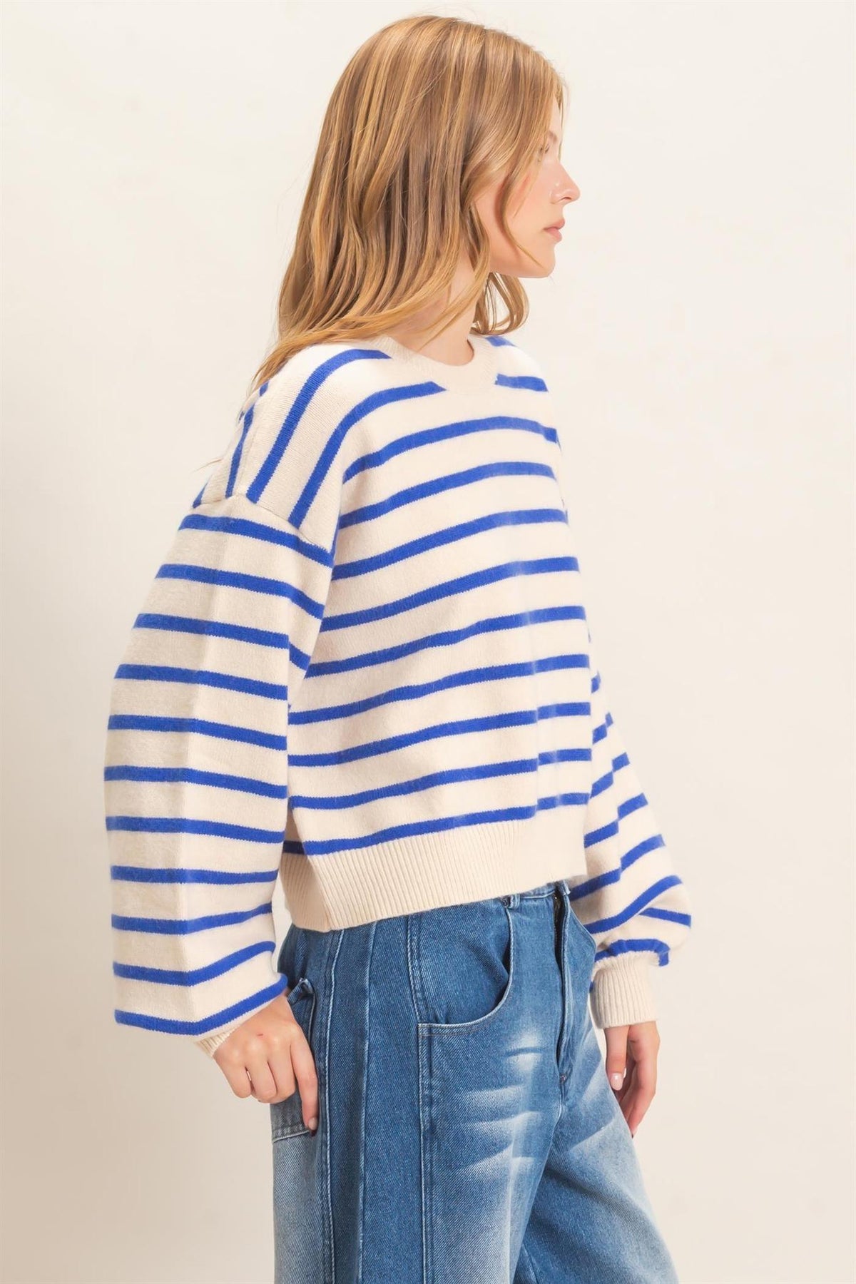Striped Ribbed Crew Neck Sweater