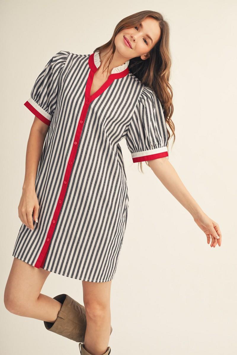 Button Down Stripe Shift Dress