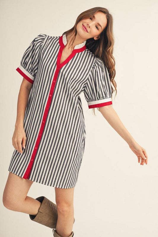 Button Down Stripe Shift Dress