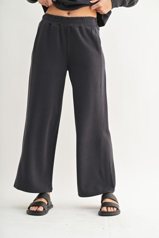Luxe Sand Wash Rib Wide-Leg Pants