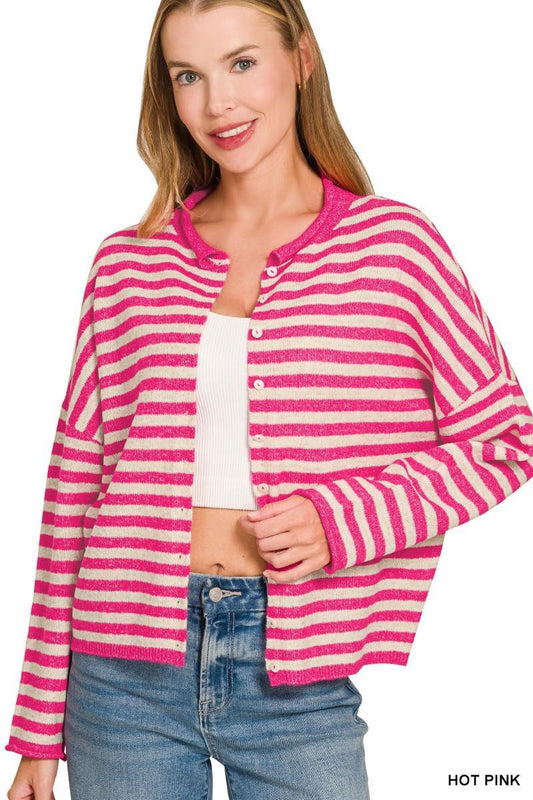 Rolled Edge Button-Down Sweater Cardigan