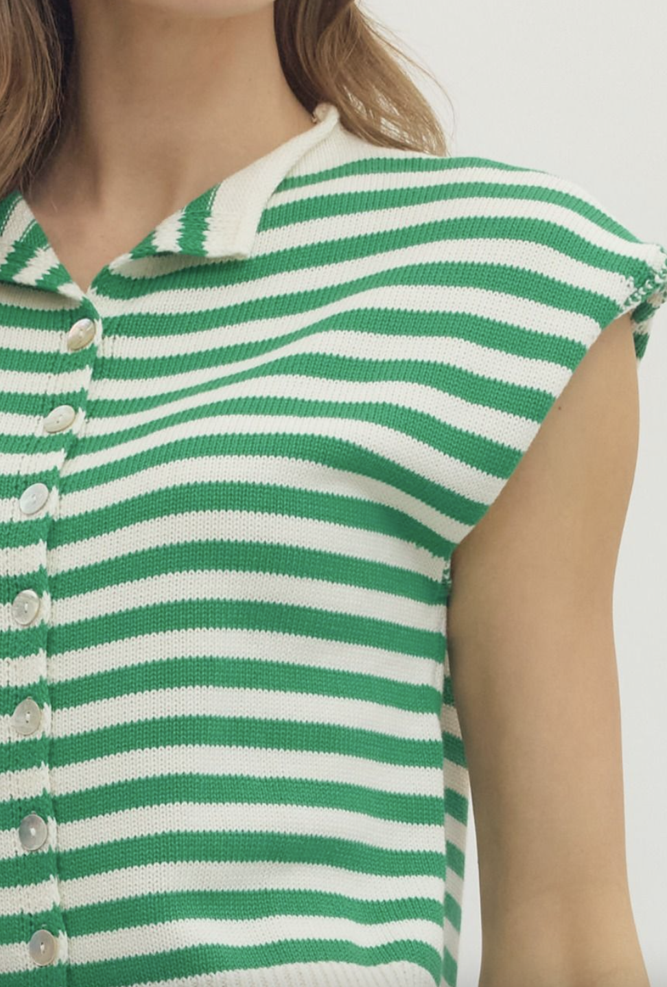 Green Stripe Sleeveless Cardi