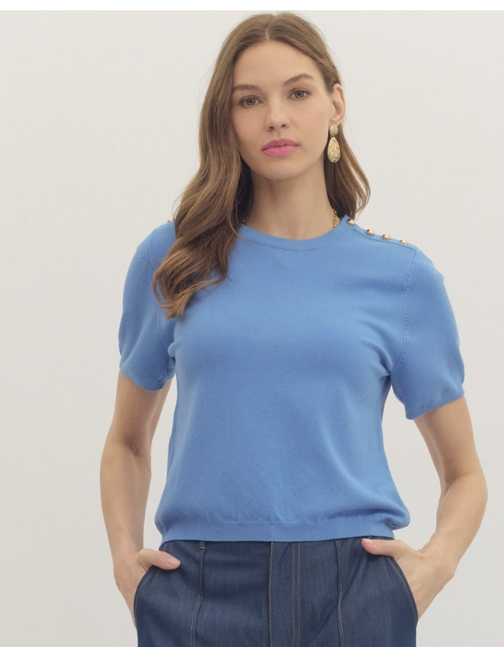 Gold Button Short Sleeve Sweater