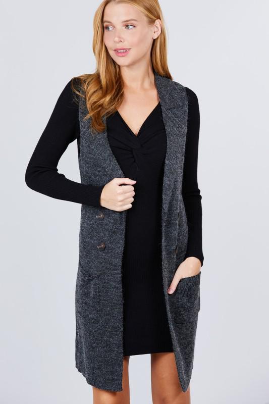 Sleeveless Collar Long Sweater Ve