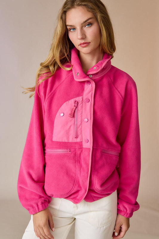 Abigail Oversized Fleece Jacket - Fuchsia