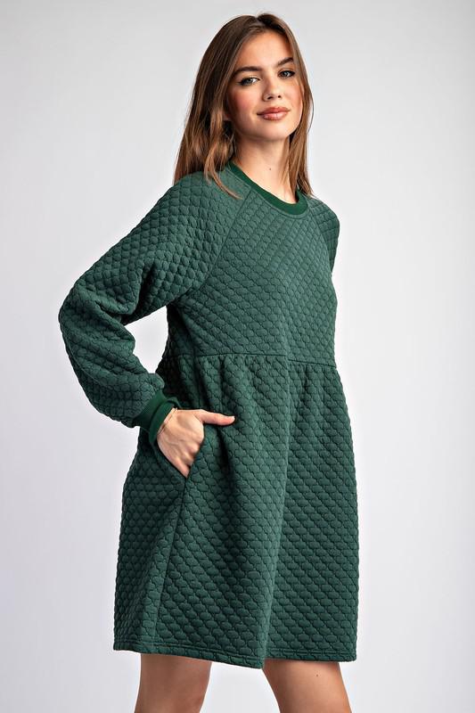 Textured Babydoll Dress-Pine