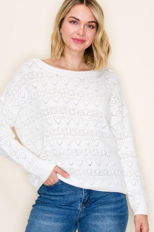 Crochet Knit Sweater-Winter White
