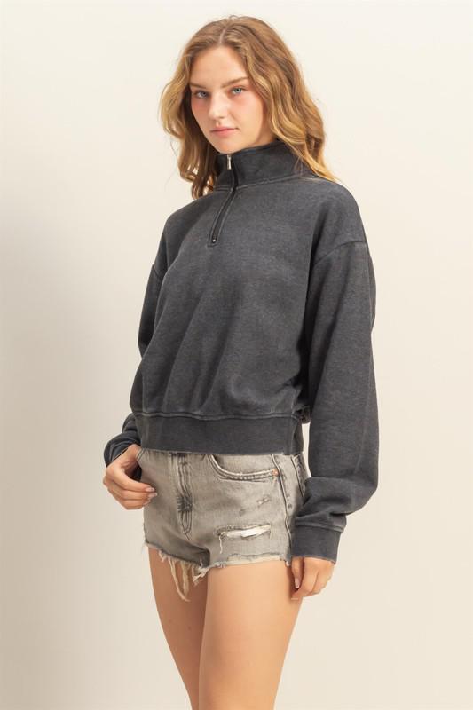 Brushed Terry Zip Up-Black