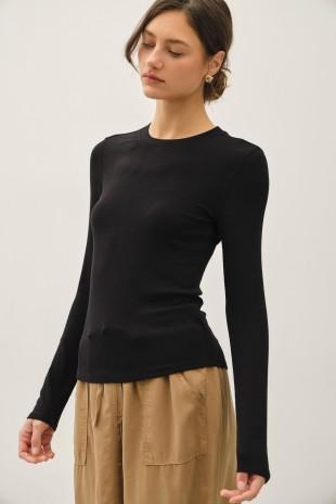 Ribbed Crewneck Longsleeve Basic Top