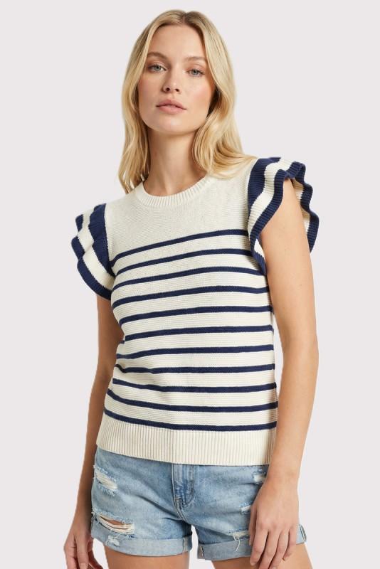 Striped Ruffle Sleeve Sweater