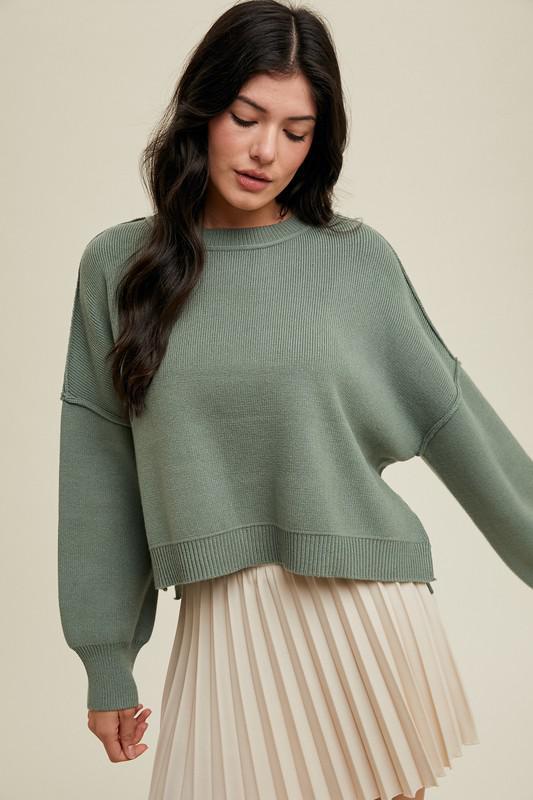 Relaxed Crop Sweater- Pistachio