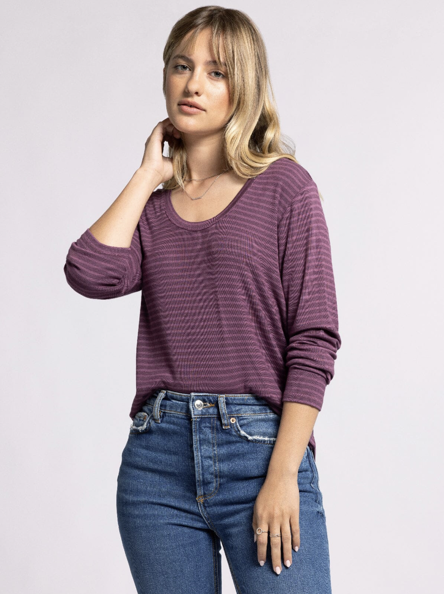 Lauren Top - Eggplant Tonal Stripe