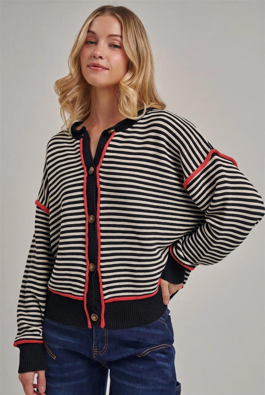 Stripe Button Down Sweater Cardigan