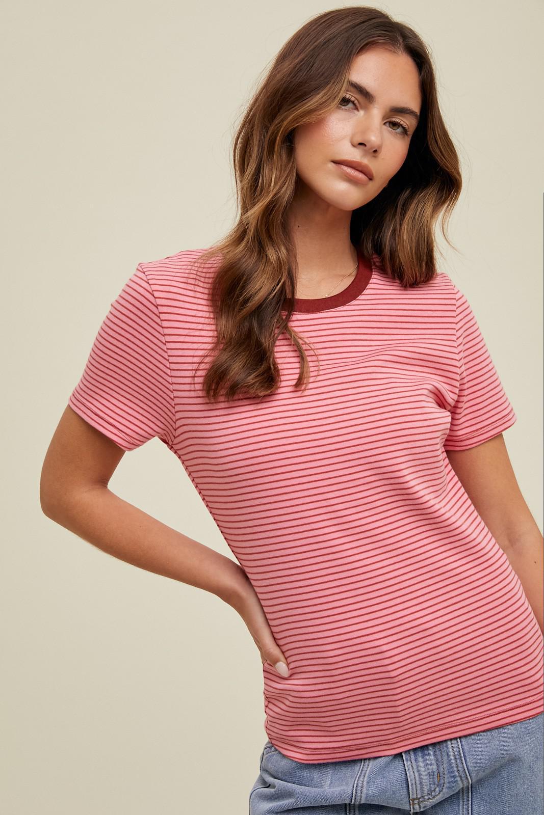 Basic Stripe Tee-Punch Red