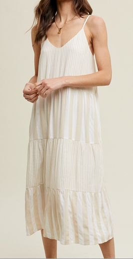 Tiered Multi-Striped Midi Dress