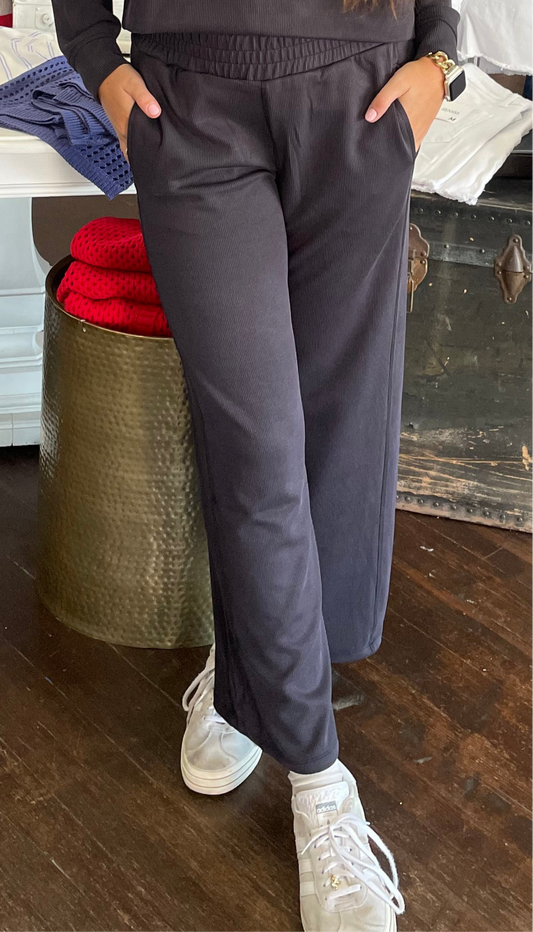 Luxe Sand Wash Rib Wide-Leg Pants