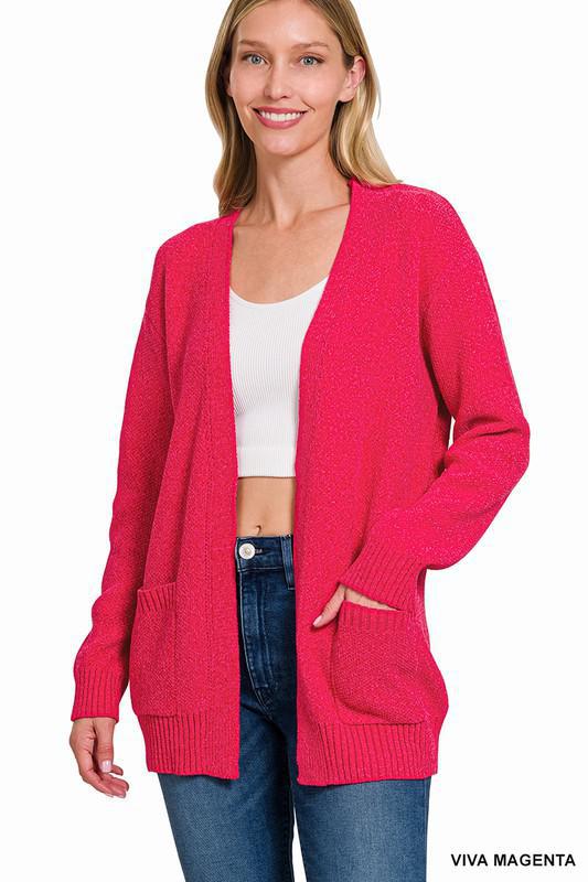 Open Front Cardigan- Viva Magenta