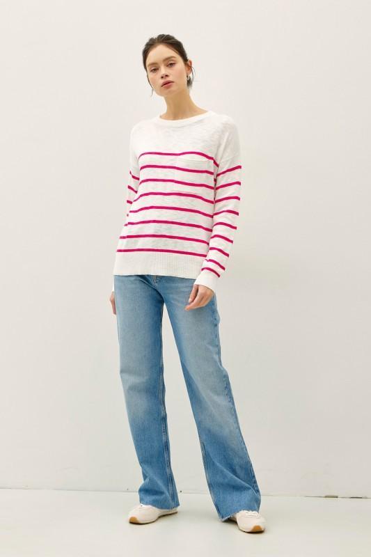 Lightweight Striped Sweater W/ Front Pocket