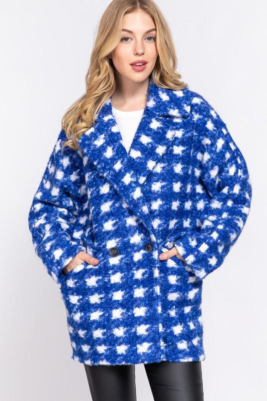 Double Breasted Check Boucle Fleece Coat
