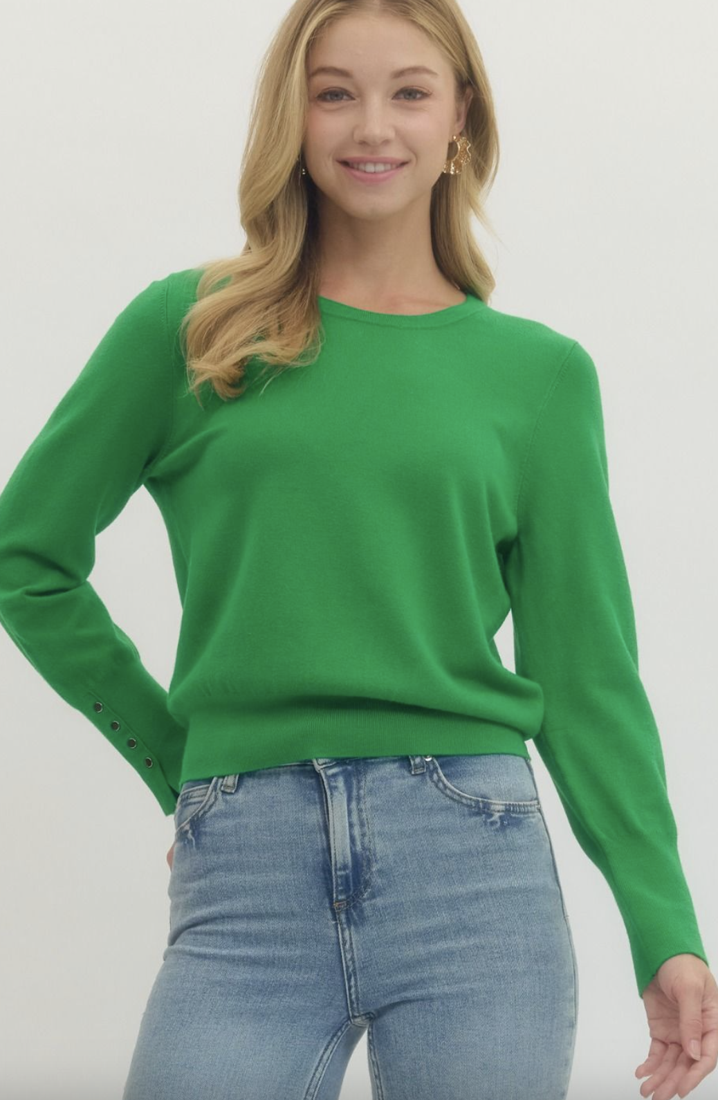 Button Cuff Detail Knit Top