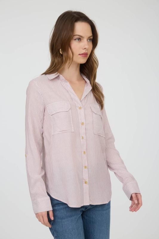 Striped Collared Button Down With Pockets