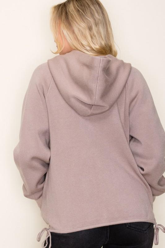 Drawstring Hem Zip Up Sweater Jacket