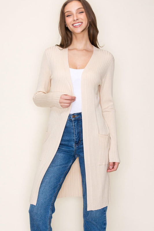 Ribbed Duster Sweater Cardigan-Oatmeal