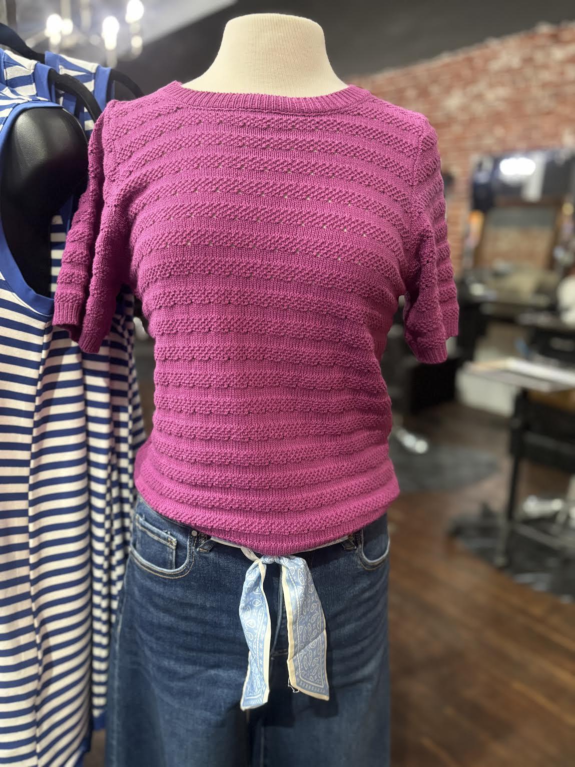 Crewneck Shortsleeve Pointelle Sweater