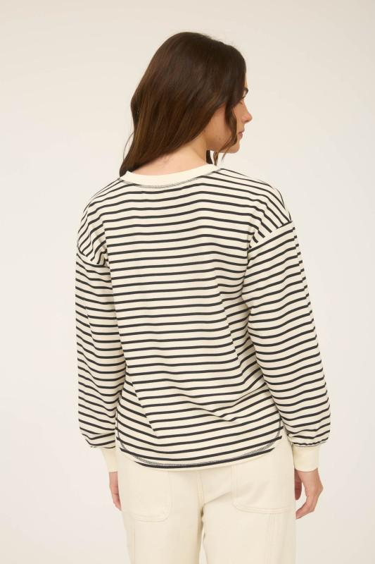 Stripe Henley Snap Button Long Sleeve Knit Top