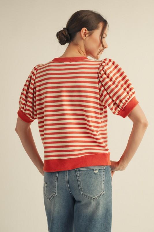 Striped Short Sleeve Sweatshirt  Top